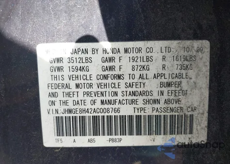 2010 Honda Fit Sport z USA, uszkodzony, nr VIN JHMGE8H42AC008766